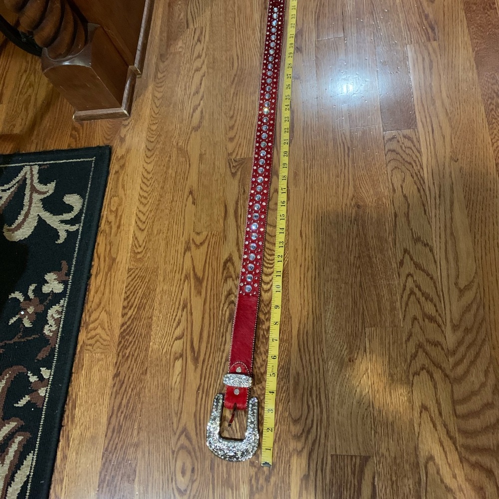 Atlas Belt Red Faux Fur Rhinestones and Studs Silver Tone #N1 - Picture 5 of 8